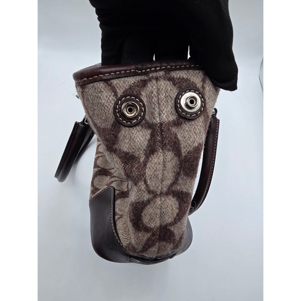 Vintage Coach FJ7721 Signature Wool Tote Brown Leather Handbag - Picture 5 of 16